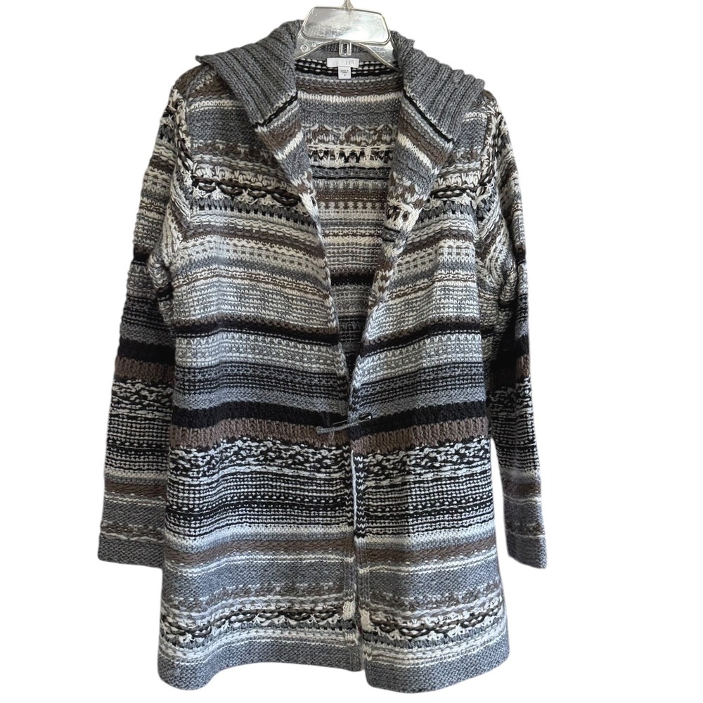 J. Jill Grey‎ Tan Wool Alpaca Blend Chunky Knit Cardigan Sweater M Pin Closure